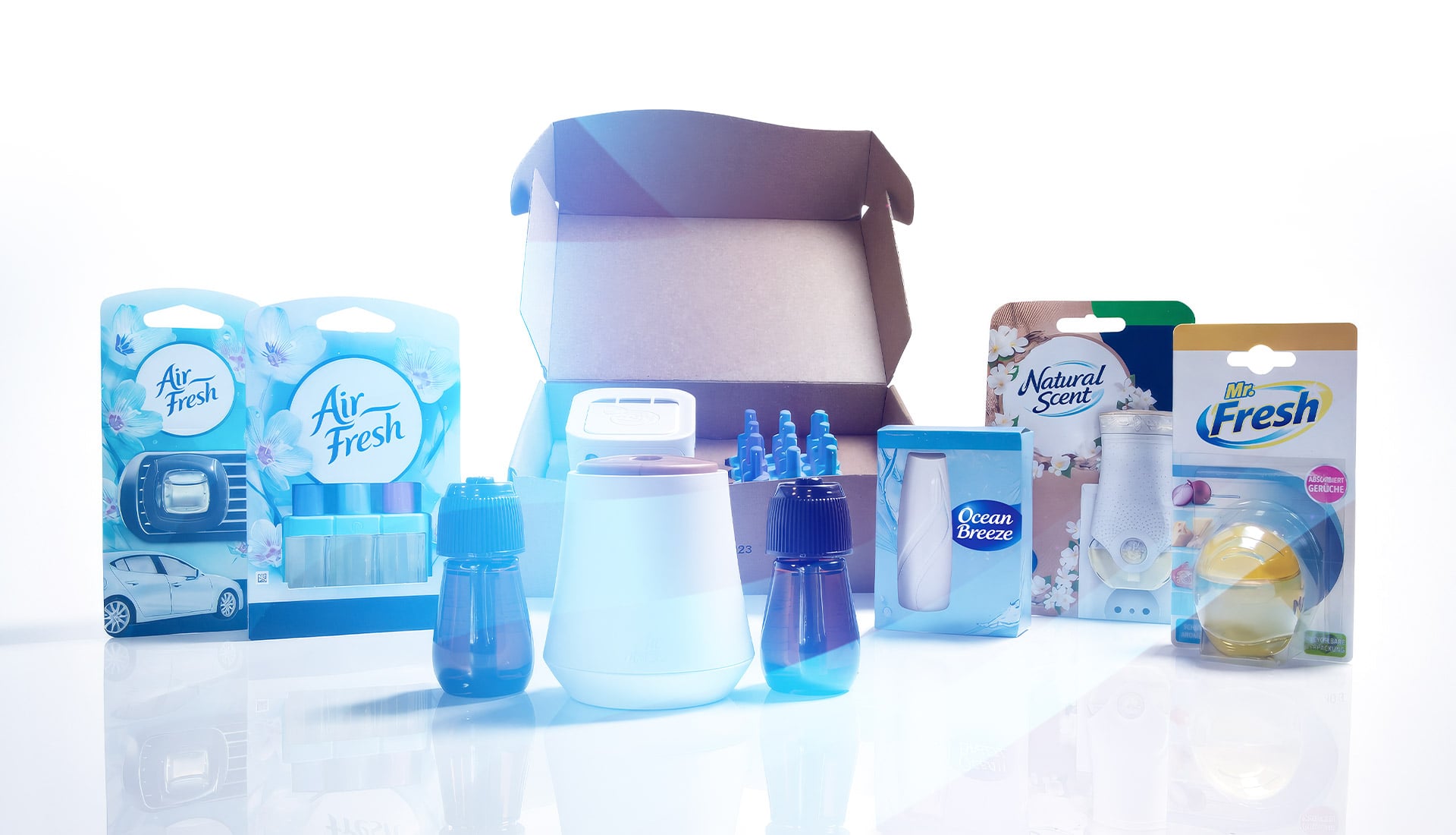 Sortiment an Air-Freshener-Produkten und Verpackungsformaten für die effiziente Produktion bei KOCH Pac-Systeme